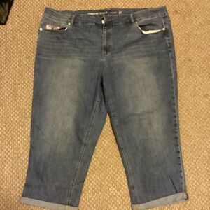 Avenue Blue Ankle Cropped Jeans with Distressed Details